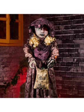 ELAMAS 4 ft Animatronic Halloween Doll With Double Face Glowing Red Eyes